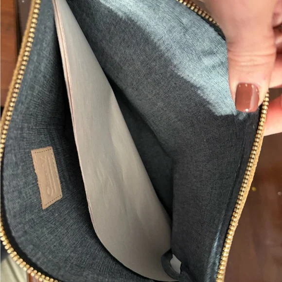 Clare V Tan Clutch with Red and Black Stripe - Picture 3 of 3